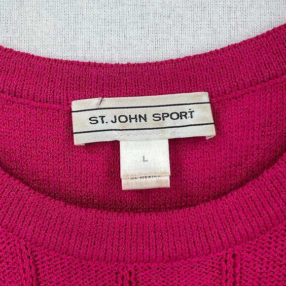 ST JOHN SPORT Santana Knit Pointelle Tank Womens Large Fuschia Pink Sleeveless - Picture 6 of 13